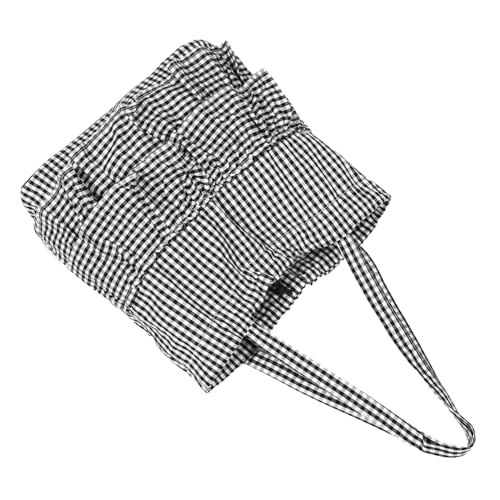 Beaupretty Checkered Canvas Tote Bag mit Rüschendetails Stabile Baumwolltasche Große Kapazität Modische Schultertasche für Damen Wiederverwendbar für Alltag Shopping Urlaub Arbeit Schwarz von Beaupretty