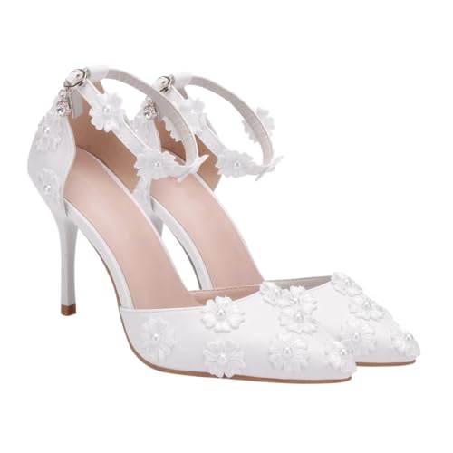 Beaupretty Chic Damen High Heels Sandaletten mit Spitzem Zeh und Verstellbarem Riemen Stilvolle Weiße Pumps für Hochzeit und Festliche Anlässe Komfortabel und Stilvoll von Beaupretty