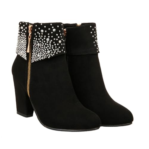 Beaupretty Chic Damen Hochzeit Kurzstiefel mit Verstecktem Keilabsatz Robuste PU Materialien Rutschfeste Gummisohle Bequeme und Ankle Boots für Herbst und Winter Schwarz von Beaupretty