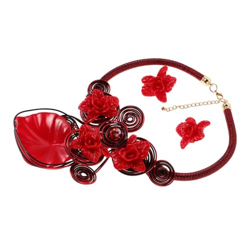 Beaupretty Chunky African Statement Halskette und Ohrring Set mit Handgefertigten Roten Harzblumen Langlebiges Aluminiumdraht-design Auffälliger Boho Schmuck für Frauen bei Party und Prom von Beaupretty