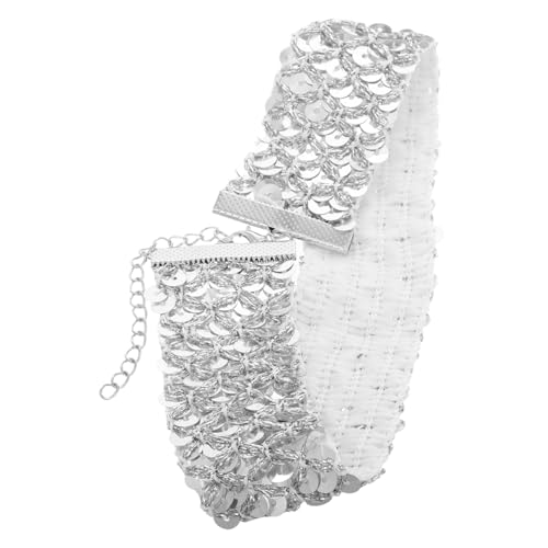 Beaupretty Chunky Glänzende Pailletten Choker Halskette für Damen Einzigartiger Statement Schmuck mit Strassdekoration für Partys Besondere Anlässe Silber von Beaupretty