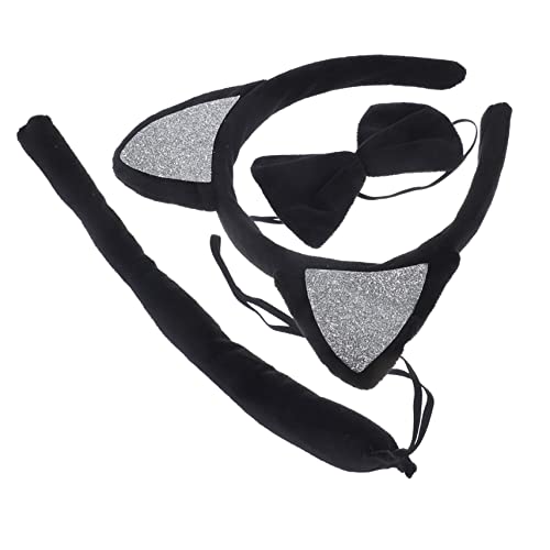 Beaupretty Cosplay Katzenohren Haarreif Set mit Schleife und Katzenschwanz Leichtes Weiches Tier Accessoire für Damen für Party Fotoshooting und Karneval Schwarzer Plüsch mit Silbernem von Beaupretty