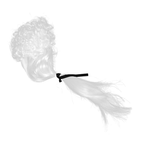 Beaupretty Perücke Weiß Für Herren Langes Lockiges Haar Cosplay Perücke Vorgestylt Mit Schleife Und Pferdeschwanz Kopfbedeckung Für Party Und Kostüm von Beaupretty
