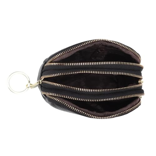 Beaupretty Cowhide Coin Purse Münztasche mit Reißverschluss Mini Geldbörse Schwarz für Damen Schlüsselanhänger Kartenhalter Alltag Reise von Beaupretty