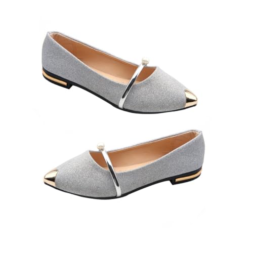 Beaupretty Damen Ballerinas Flach mit Zehenpartie und Perlenbesatz rutschfeste Sommerschuhe in Nude Flache Pumps für Alltag Shopping und Date Leichte Damenschuhe von Beaupretty