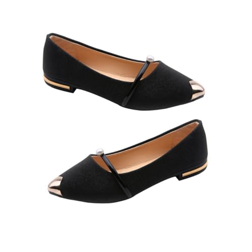 Beaupretty Damen Ballerinas mit Spitz Zulaufender Form und Perlenverzierung Flache Sommer Schuhe rutschfest Ausziehen Modisch für Alltag und Büro Schwarz von Beaupretty
