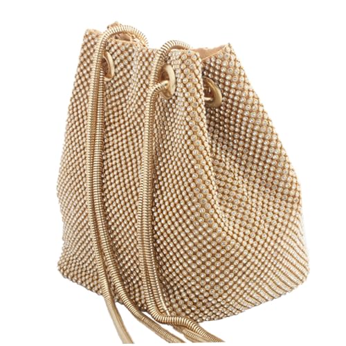 Beaupretty Damen Bucket Bag Handtasche aus Polyester mit Strassbesatz Modische Umhängetasche für Alltag und Party Stilvoller Schulterbeutel für Frauen und Mädchen Goldfarben von Beaupretty