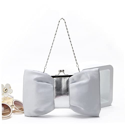 Beaupretty Damen Clutch mit Schleife PU Abendtasche mit Kette für Hochzeiten Partys und Cocktail Events Große Kapazität Silberfarben für Festliche Anlässe von Beaupretty