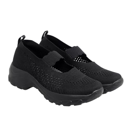 Beaupretty Damen Freizeit Schuhe mit Atmungsaktivem Mesh Dicke Sohle rutschfest und Leicht Angenehm für Alltag und Walking Schwarz von Beaupretty