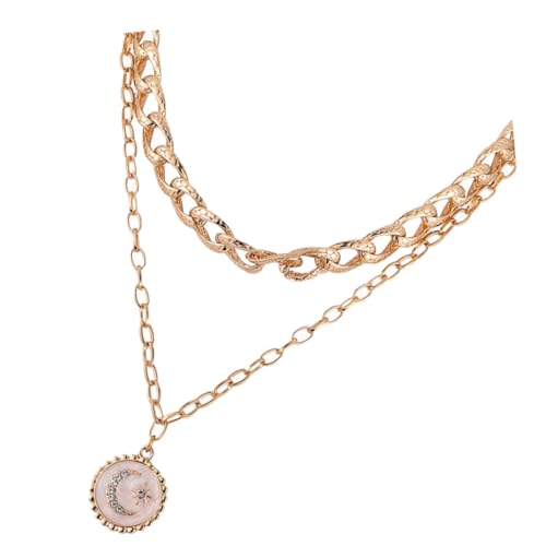 Beaupretty Damen Halskette Doppellagig Verstellbar Mond Stern Anhänger Vintage Stil Schmuck Kette für Frauen Modische Mehrreihige Halskette als Geschenk zu Weihnachten Valentinstag Muttertag von Beaupretty