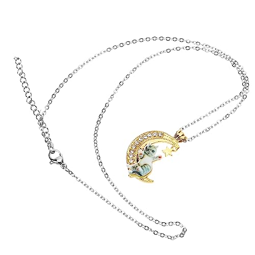 Beaupretty Damen Halskette mit Funkelndem Strass Mondanhänger Legierungs Katzen Design Verstellbare Schlüsselbein Kette Modisches Schmuckaccessoire für Katzenliebhaber von Beaupretty