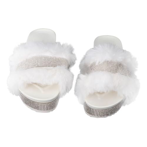 Beaupretty Damen Hausschuhe mit Dicker Sohle und Funkelnden Strasssteinen Weiche Plüsch indoor slipper Warme Rutschfeste Komfortpantoffeln für Winter und Zuhause Weiß von Beaupretty