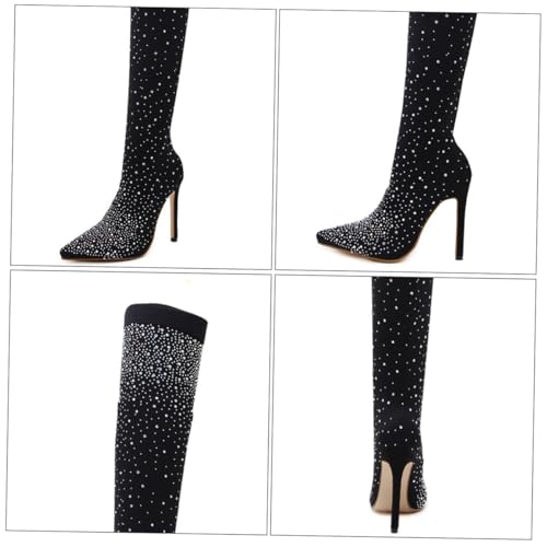 Beaupretty Damen High Heels Stiefeletten mit Spitz zulaufender Zehenpartie und Funkelnden Strasssteinen Schwarzer Absatzstiefel für Party Freizeit und Festliche Anlässe Bequeme Einlegesohle Beaupretty Damen High Heels Stiefeletten mit Spitz zulaufender Zehenpartie und Funkelnden Strasssteinen Schwarzer Absatzstiefel für Party Freizeit und Festliche Anlässe Bequeme Einlegesohle von Beaupretty