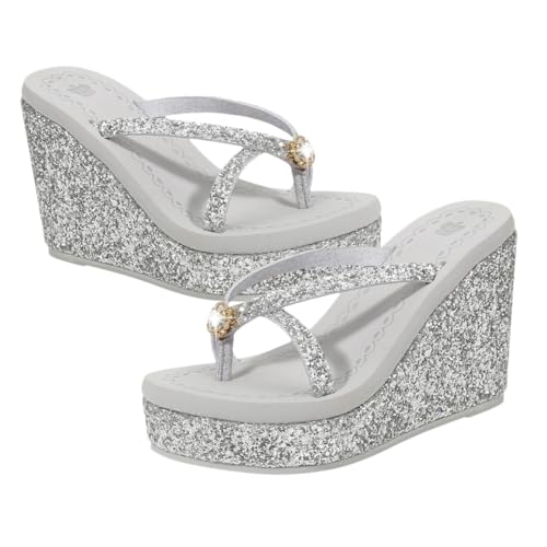Beaupretty Damen High heel Sandalen mit Glitzersteinen und Pailletten Modische Sommer Flip flops Rutschfest Atmungsaktiv Geeignet für Freizeit Strand Wohnzimmer Silberfarben Beaupretty Damen High heel Sandalen mit Glitzersteinen und Pailletten Modische Sommer Flip flops Rutschfest Atmungsaktiv Geeignet für Freizeit Strand Wohnzimmer Silberfarben von Beaupretty