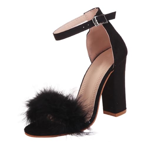 Beaupretty Damen High heeled Sandalen Chunky Heel Sommer Schuhe Elegant Komfortabel Party Mode Offene Zehen Schwarz von Beaupretty