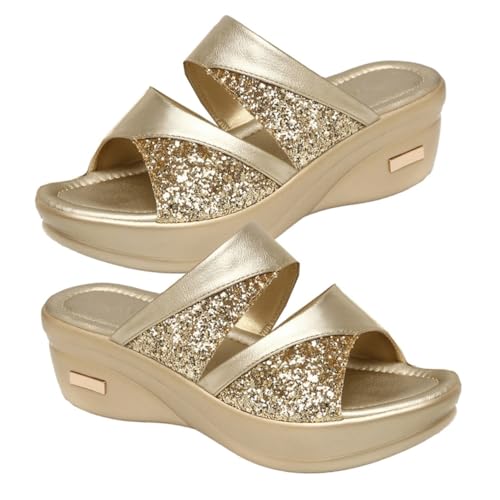 Beaupretty Damen Keilabsatz Sandalen Sommer Slippers mit Dicker Sohle Offene Fischmaul Wedges Casual Schuhe für Strand und Alltag Goldene Bequeme Outdoor Mom Shoes Beaupretty Damen Keilabsatz Sandalen Sommer Slippers mit Dicker Sohle Offene Fischmaul Wedges Casual Schuhe für Strand und Alltag Goldene Bequeme Outdoor Mom Shoes von Beaupretty