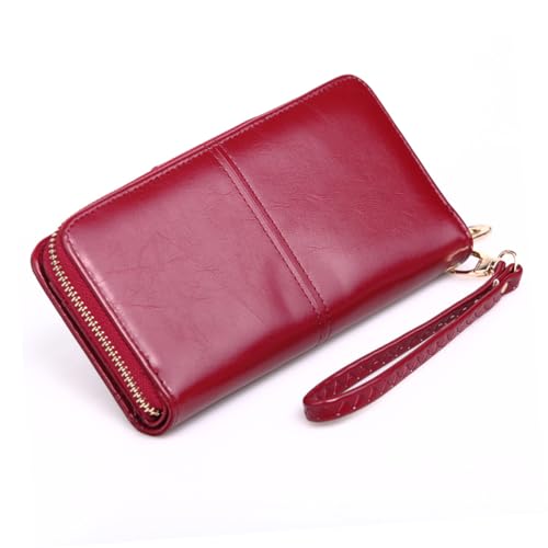Beaupretty Damen Langbörse aus Ölwachsleder mit Reißverschluss und Druckknopf Große Kapazität Stilvolle Handtasche für Alltag Büro und Outdoor Geeignet als zu Besonderen Anlässen von Beaupretty