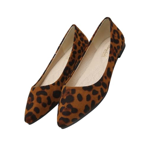 Beaupretty Damen Leopard Schuhe Flache Spitze Zehen Slipper Modisch Atmungsaktiv Komfortabel Braun Elegant für Arbeit Party Alltag von Beaupretty