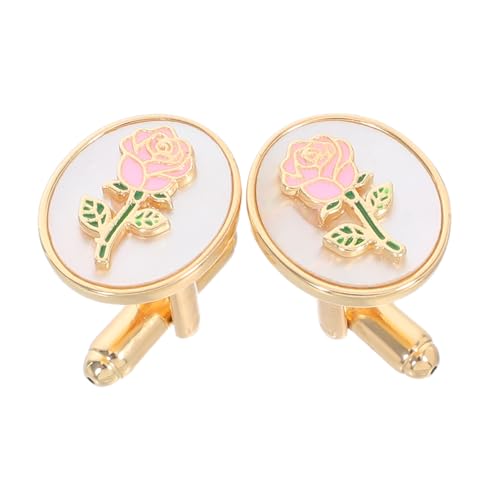 Beaupretty Damen Manschettenknöpfe Rosenmuster Französischer Stil Goldfarbene Blüten-design Runde Manschettenknöpfe für Hemden Elegantes Accessoire für Hochzeiten Bankette und Formelle von Beaupretty