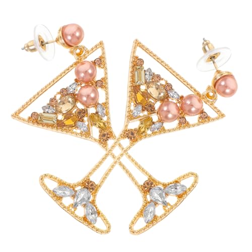 Beaupretty Damen Ohrringe Champagnerfarbe Weinglas Tropfenohrringe mit Strass und Perlen für Festivals Hochzeiten und Alltag von Beaupretty