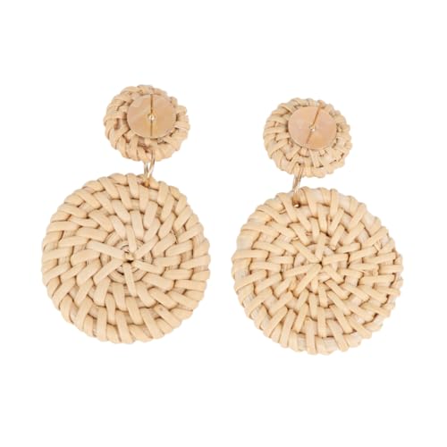 Beaupretty Doppelkreis-ohrringe Aus Gewebtem Rattan Geflochtener Holz-ohrhänger Umweltfreundlicher Schmuck Für Frauen Und Mädchen Weiß von Beaupretty