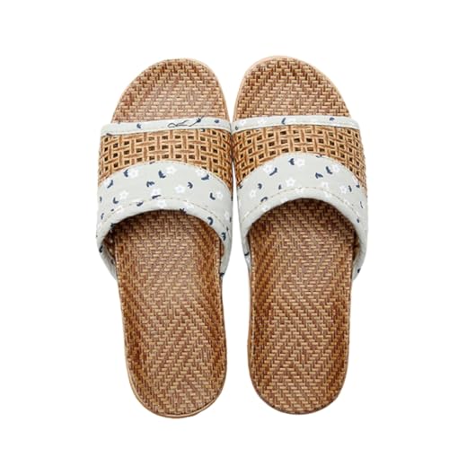 Beaupretty Damen Open toed Hausschuhe mit Dickem Sohlenboden Bedruckte Rutschfeste Sommerschuhe für Zuhause Atmungsaktive Grüne Leinenpantoffeln von Beaupretty
