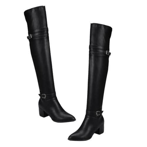 Beaupretty Damen Overknee Stiefel mit Dickem Absatz Warme Kniehohe Langschaftstiefel für Winter Rutschfeste Sohle Hohe Stiefel für Kaltes Wetter und Stilvoll von Beaupretty