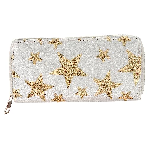 Beaupretty Damen PU Leder Geldbörse mit Sternenprint Langes Reißverschluss Portemonnaie Clutch Große Kapazität für Karten Münzen Bargeld Modische Frauen Geldtasche für Alltag und von Beaupretty