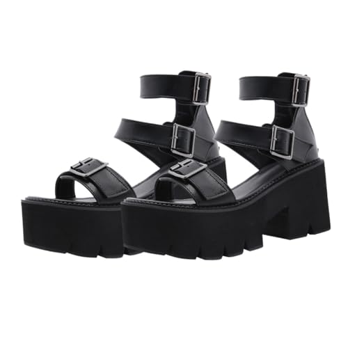 Beaupretty Damen Plateau Sandalen mit Dicker Sohle und Schrägem Blockabsatz Stylische Schwarze Sommer Sandalen aus PU und Mikrofaser Bequeme Schuhe für Partys Büro und Nachtclub Beaupretty Damen Plateau Sandalen mit Dicker Sohle und Schrägem Blockabsatz Stylische Schwarze Sommer Sandalen aus PU und Mikrofaser Bequeme Schuhe für Partys Büro und Nachtclub von Beaupretty