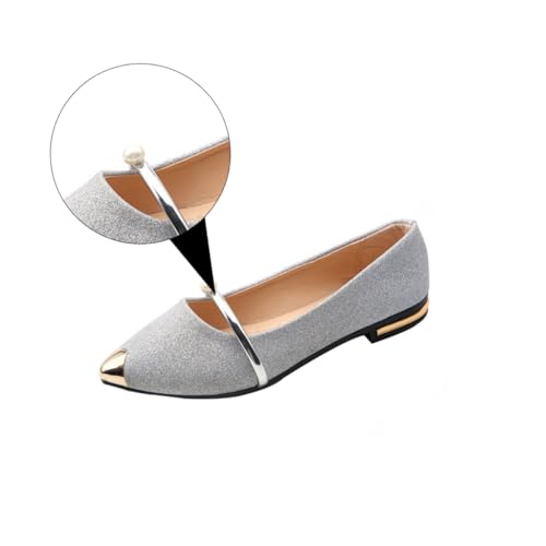 Beaupretty Damen Pointed Ballerinas mit Perlenverzierung Flache Nude Sommerschuhe rutschfest Modisch und Geeignet für Freizeit und Alltag Silber von Beaupretty
