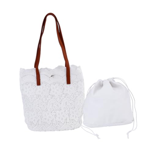 Beaupretty Damen Schultertasche mit Zarter Spitzenstickerei Mittlere Vielseitig Kombinierbar Handtasche für Alltag Shopping Reisen und Business Weißes Design mit Magnetverschluss von Beaupretty
