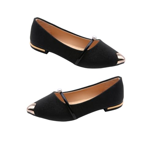 Beaupretty Damen Single Schuhe mit Perlendetail Spitzes Design Flache Sommerschuhe rutschfest Schwarz für Alltag und Party von Beaupretty