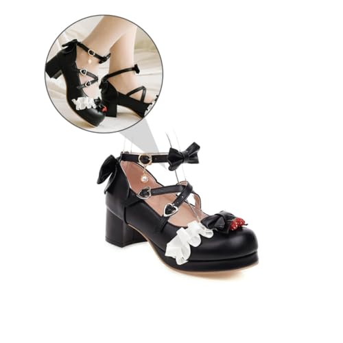 Beaupretty Damen Single Shoes mit Mittlerem Absatz Atmungsaktive Bowknot Ballerina Schuhe für Frühling Herbst Bequeme Flats für Alltag und Party in Schwarz von Beaupretty