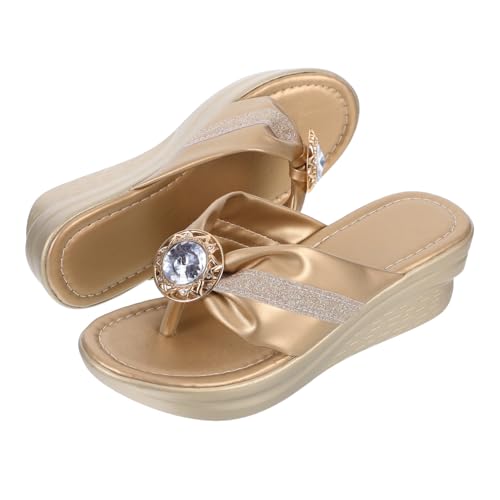Beaupretty Damen Strand Sandalen mit Glitzersteinen Dicke Sohle Rutschfest Modische Plateau Slides für Sommerurlaub Strand Party und Freizeit Bequeme Robuste Sommerschuhe von Beaupretty