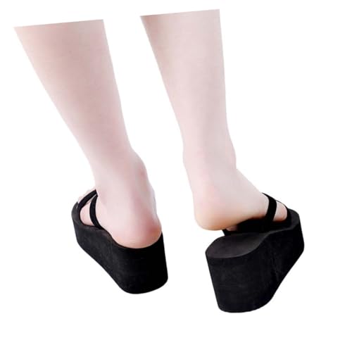 Beaupretty Damen Wedge Flops Sandalen Sommer Keilabsatz Anti rutsch Strand Schuhe Schwarz Basic Slippers Casual Beach Alltag von Beaupretty