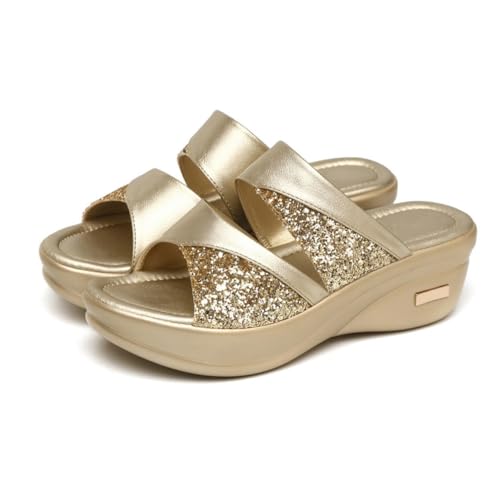 Beaupretty Damen Sommer Sandalen Mit Dicker Wedge-sohle Stilvolle Fischmund Keilschuhe Für Erwachsene Bequeme Freizeit-slipper Aus Premium-material Für Strand Und Alltag Goldene Farbe von Beaupretty