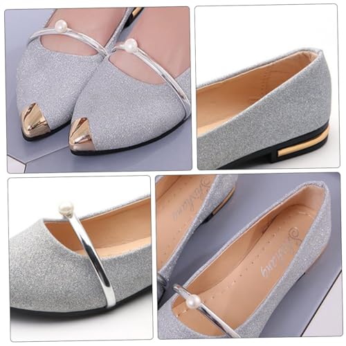 Beaupretty Damenschuhe mit Spitz Zulaufender Zehenpartie und Perlendekor Flache Verschleißfeste Sommerschuhe aus Strapazierfähigem Bequeme Pumps für Alltag Büro und Freizeit Silber von Beaupretty