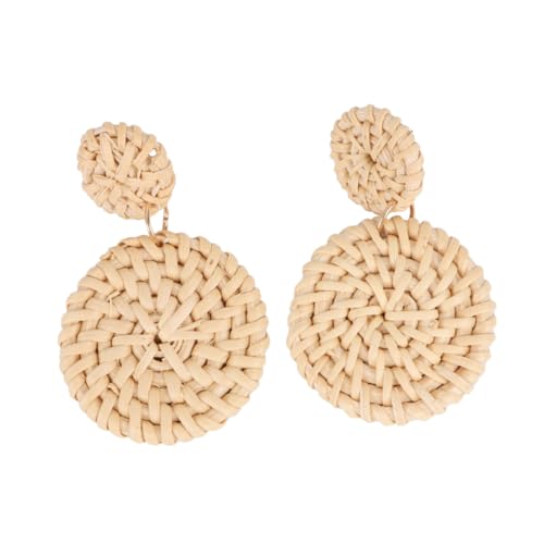 Beaupretty Geflochtener Rattan-ohrhänger Aus Holz Doppelkreis-ohrring Umweltfreundlicher Schmuck Für Frauen Und Mädchen Weiß von Beaupretty