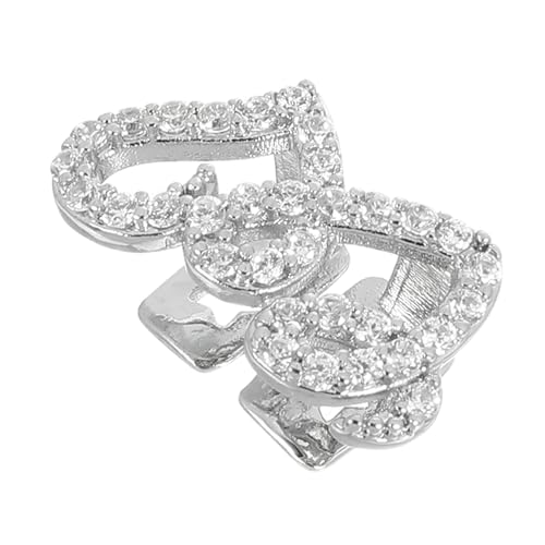 Beaupretty Double Heart Hip Hop Teeth Grill Silber Funkelnde Rhinestone Zahnkappe Bequeme Stilvolles Mundaccessoire für Rapper Partys und Kostüme von Beaupretty