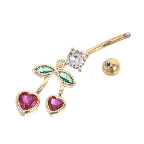 Beaupretty Edelstahl Bauchnabelpiercing Herz Kirsche Design Kleiner Bauchnabelring Damen Nabelschmuck Hautfreundlich Modisch Elegant Für Alltag und Party von Beaupretty