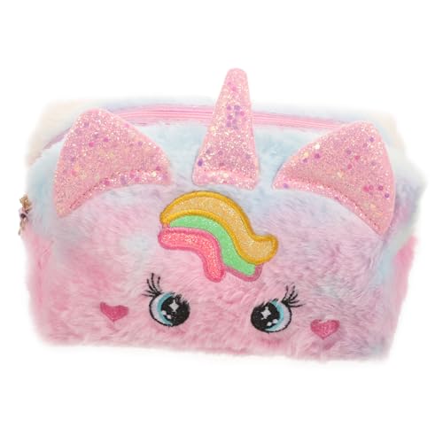 Beaupretty Einhorn Kosmetiktasche Plüsch Tragbare Reise Kulturtasche für Mädchen Süßes Cartoon Design Geräumiger Innenraum für Make Up und Toilettenartikel von Beaupretty
