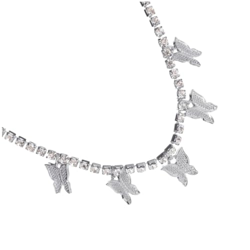 Beaupretty Einlagige Silberne Schmetterling Halskette mit Strasssteinen Zarte Clavicle Choker für Damen Hautfreundlich Modisches Schmuckaccessoire für Party und Alltag von Beaupretty