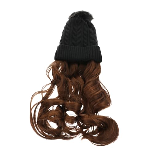 Beaupretty Strick Perückenhut Mit Langen Lockigen Haarteilen Synthetische Haarteile Gestrickte Bommel Mit Haarteil Lässige Mütze Für Frauen von Beaupretty