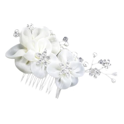 Beaupretty Eleganter Weißer Haarkamm mit Wasser Kristall und Seidenblumen Legierter Brautschmuck für Hochzeit Festliche Anlässe Einfach zu Befestigen für Braut und Brautjungfern von Beaupretty