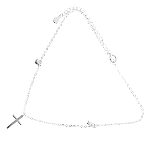 Beaupretty Elegantes Damen Fußkettchen Silber mit Kreuz Anhänger Verstellbares Leichtes Schmuckstück für Alltag und Strand Funkelndes Langlebiges Fußband Vielseitig Kombinierbar zu Casual von Beaupretty