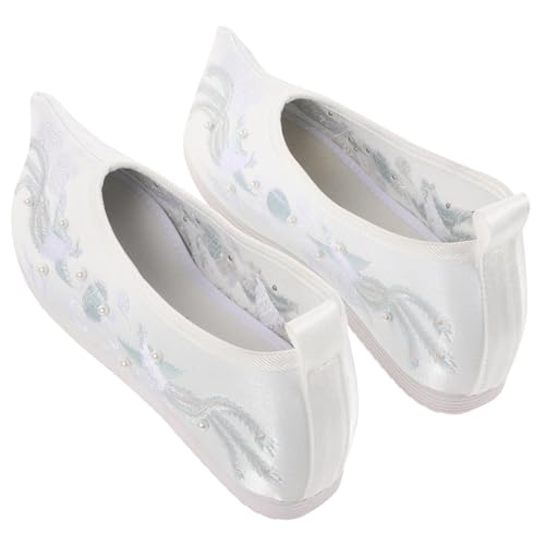 Beaupretty Ethnische Bestickte Brautschuhe Damen Hochzeit Hochzeitskleidung Vintage Stil Hoher Absatz Weiße Hochzeitsschuhe Traditionelle Chinesische Damenschuhe von Beaupretty