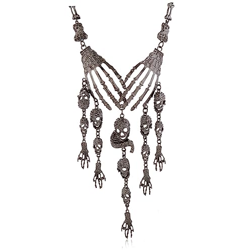 Beaupretty Extravaganter Mehrlagiger Halloween Schädel Ketten Schmuck Robuste Halskette mit Ausgefallenem Design Schwarze Clavicle Kette als Festliche Halsdekoration für Damen und Cosplay von Beaupretty