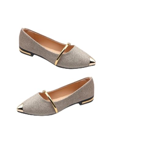Beaupretty Flache Damenschuhe mit Spitz Zulaufender Perlenverzierung rutschfest Modisch Vielseitig Kombinierbar für Alltag Arbeit Party und Hochzeit Goldfarben von Beaupretty