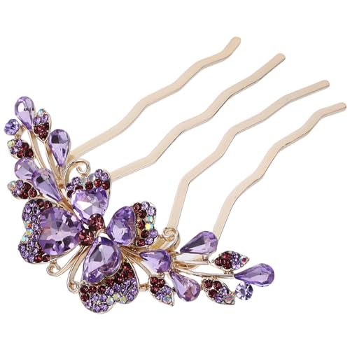 Beaupretty Haarschmuck Kamm Damen Accessoires Hochzeitshaarblumen Strass-haarteil Strass-clips Für Haare Hochzeits-stirnbänder Braut Haarnadel Violett Fräulein Kristall Metall Hinterkopf von Beaupretty