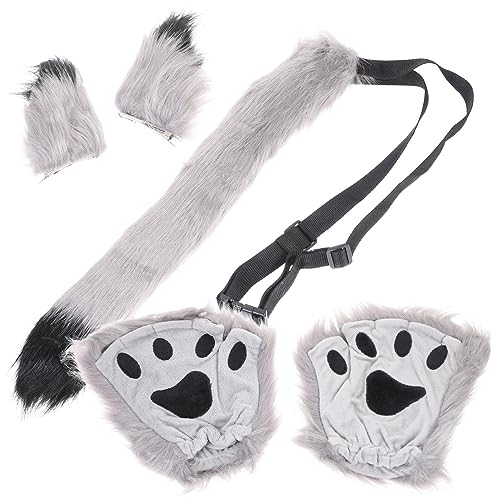 Beaupretty Fuchsschwanz Und Clip-Ohren-Set Cosplay-Ohren Haarspangen Schwanzhandschuhe Tierohren Schwanz-Set Cosplay Kunstfell Katzenohren Haarspange Für Halloween Grau von Beaupretty